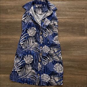 Katherine Way Blue and White Leaf Print Swim Cover-Up